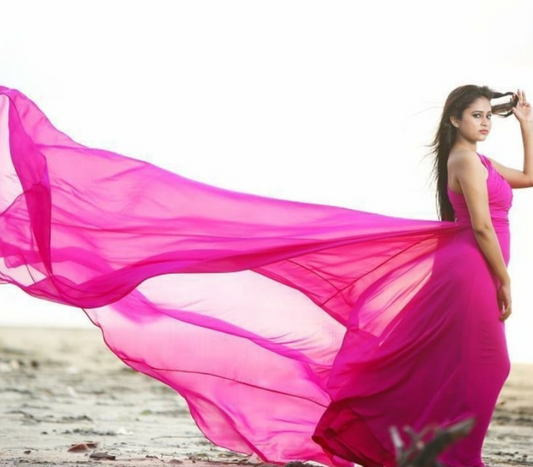 Hot Pink One Shoulder Mega Trail Gown