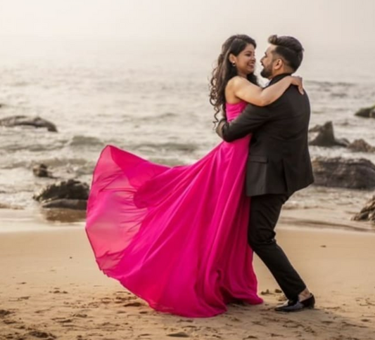 Hot Pink One Shoulder Mega Trail Gown