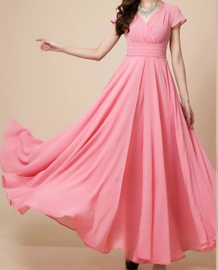 Baby Pink Flared Long Maxi Dress