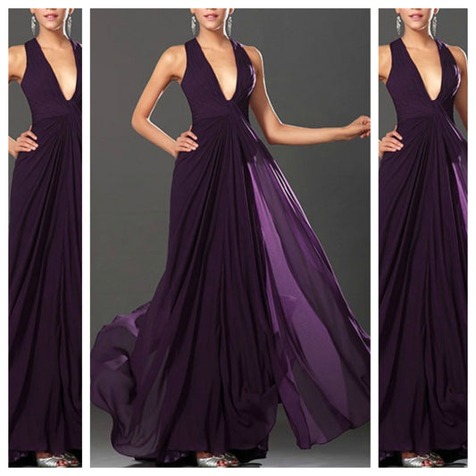 Draped Purple Maxi Dress