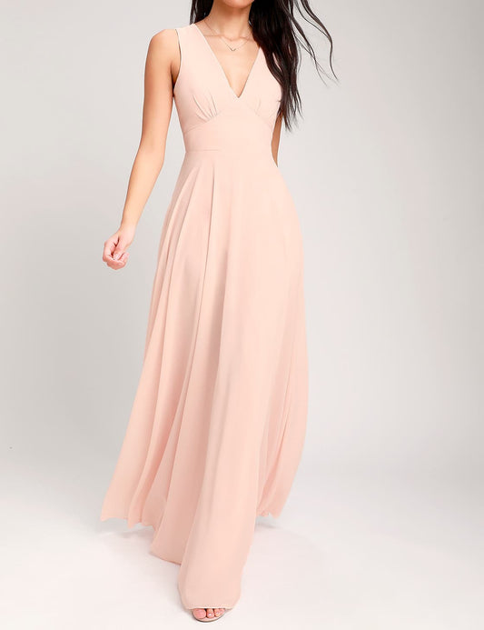 V Neck Peach Maxi Dress