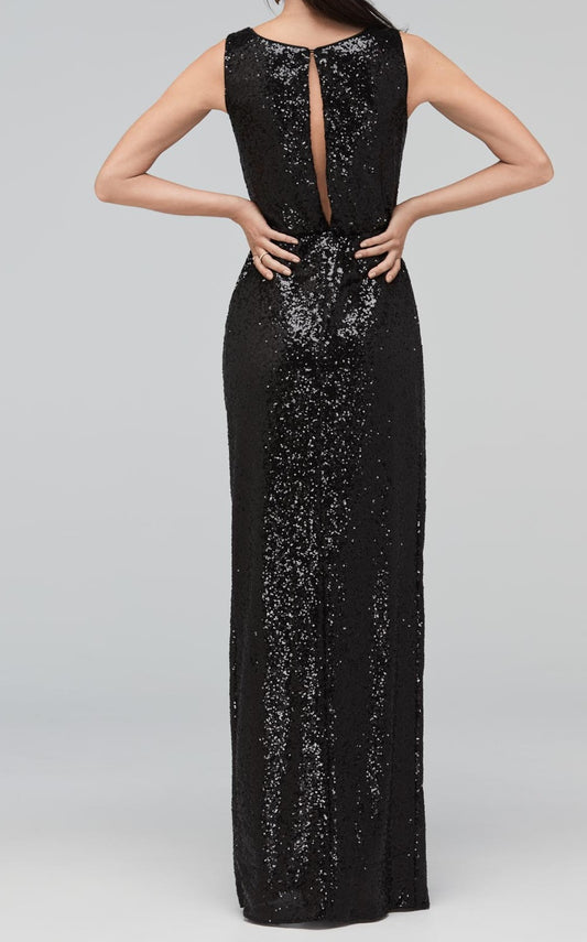 Black Sequins Slit Dress