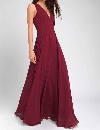V Neck Wine Maxi Dress