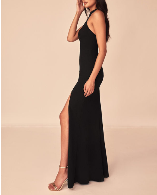 Black Scuba High Neck Bodycon Dress with Slit