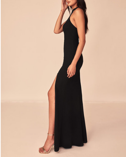 Black Scuba High Neck Bodycon Dress with Slit