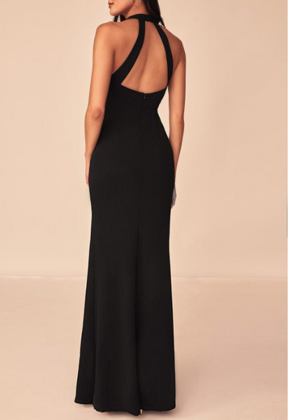 Black Scuba High Neck Bodycon Dress with Slit
