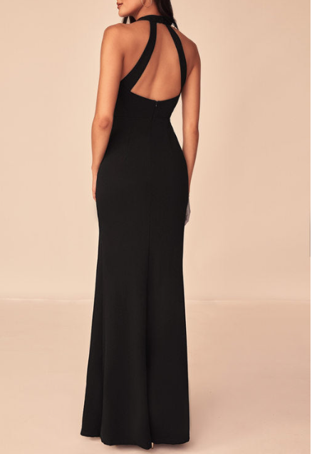 Black Scuba High Neck Bodycon Dress with Slit