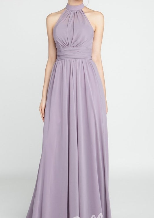 Purple Close Neck Flared Maxi Dress