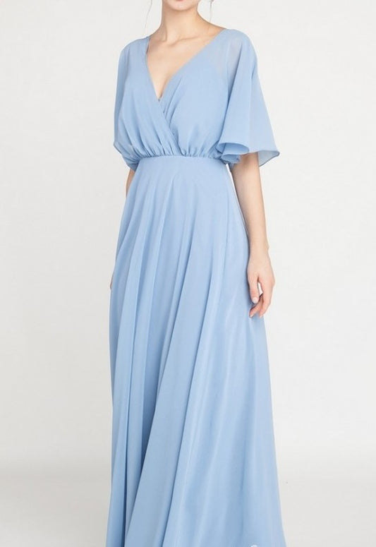 Sky Blue V Back Maxi Gown