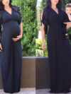 Maternity Solid Black V-Neck Dress