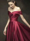 Off Shoulder Ruched Corset Back A-Line Satin Wedding Prom Dress