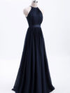 High Neck Halter Pleated Bodice Chiffon Bridesmaid Dress Long