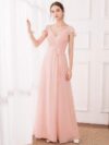 Women's Elegant A-Line Ruffles Sleeve Georgette Bridesmaid Dress