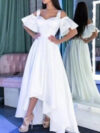 White Pleated Off Shoulder Short Sleeve High-low Elegant Maxi Dress