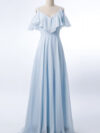 Double Spaghetti Straps V Neck Georgette Bridesmaid Dress with Flouncing Top