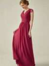 Lace Cap Sleeves V-Neck Lace Back Closure with Keyhole Bridesmaid Dress