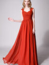 Rust Modest Cap Sleeves Chiffon Long Bridesmaid Dress with Lace Back