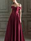 Off Shoulder Ruched Corset Back A-Line Satin Wedding Prom Dress