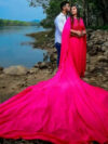 Hot Pink Wing Sleeves Mega Trail Gown