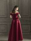 Off Shoulder Ruched Corset Back A-Line Satin Wedding Prom Dress