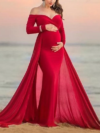 Red lycra and Georgette Maternity Gown