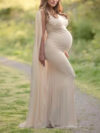 Maternity Solid Color White Lycra and Georgette Dress