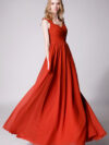 Rust Modest Cap Sleeves Chiffon Long Bridesmaid Dress with Lace Back