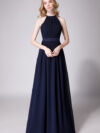 High Neck Halter Pleated Bodice Chiffon Bridesmaid Dress Long