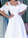 White Pleated Off Shoulder Short Sleeve High-low Elegant Maxi Dress