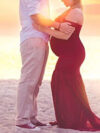Maroon Red Triple Trail Lycra and Georgette Maternity Photoshoot Gown