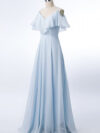 Double Spaghetti Straps V Neck Georgette Bridesmaid Dress with Flouncing Top