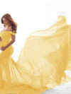 YELLOW Maternity Multicolor Off Shoulder Long Photo Dress