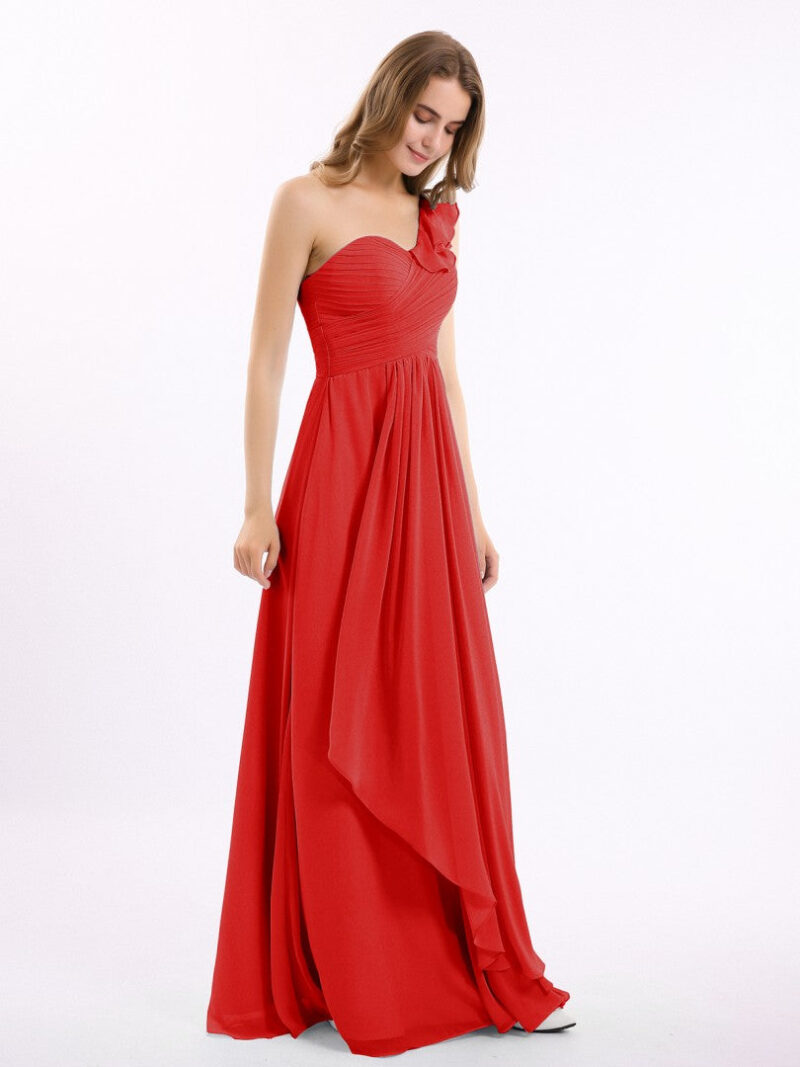 Red One Shoulder Drape Maxi Dress with slit