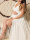 Maternity Solid White Sleeveless Baby Shower Dress