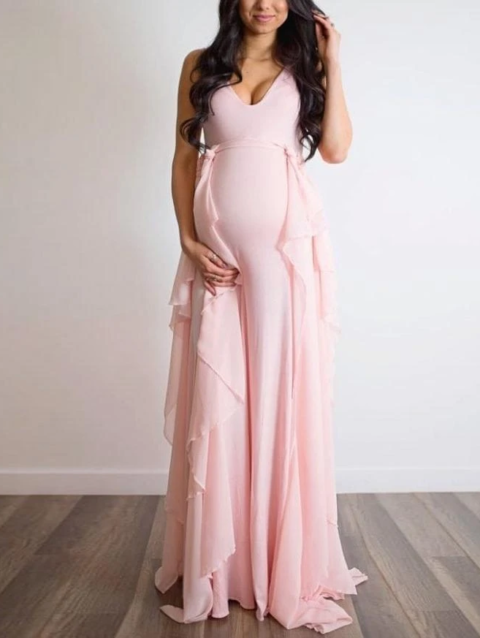 Photoshoot Gown With Chiffon Waves