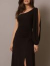 Black One Shoulder Slit Maxi Dress