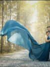 Teal Green One Shoulder Prewedding Mega Trail Gown