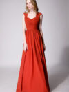 Rust Modest Cap Sleeves Chiffon Long Bridesmaid Dress with Lace Back
