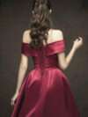 Off Shoulder Ruched Corset Back A-Line Satin Wedding Prom Dress