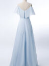 Double Spaghetti Straps V Neck Georgette Bridesmaid Dress with Flouncing Top
