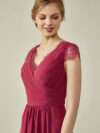 Lace Cap Sleeves V-Neck Lace Back Closure with Keyhole Bridesmaid Dress