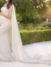 Maternity Solid Color White Lycra and Georgette Dress