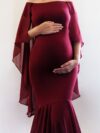 GLORIA Maternity Dress Fitted Maxi Dress with Cape
