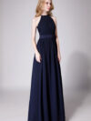 High Neck Halter Pleated Bodice Chiffon Bridesmaid Dress Long