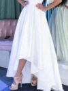 White Pleated Off Shoulder Short Sleeve High-low Elegant Maxi Dress