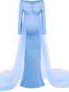 Sky Blue Lycra and Net Trail Maternity Photoshoot Gown
