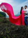 Hot Pink Wing Sleeves Mega Trail Gown