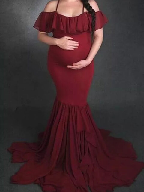 Maroon Lycra Maternity Dress