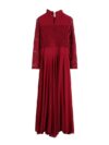 Charming Long Lace Sleeves Pleated Chiffon Long Red Maxi Dress