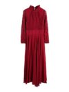 Charming Long Lace Sleeves Pleated Chiffon Long Red Maxi Dress